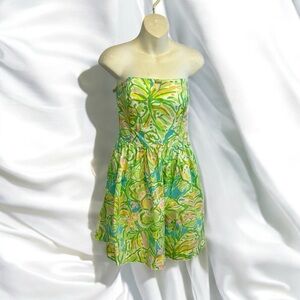 Lilly Pulitzer Strapless Richelle pastel printed dress size US 6 cottagecore